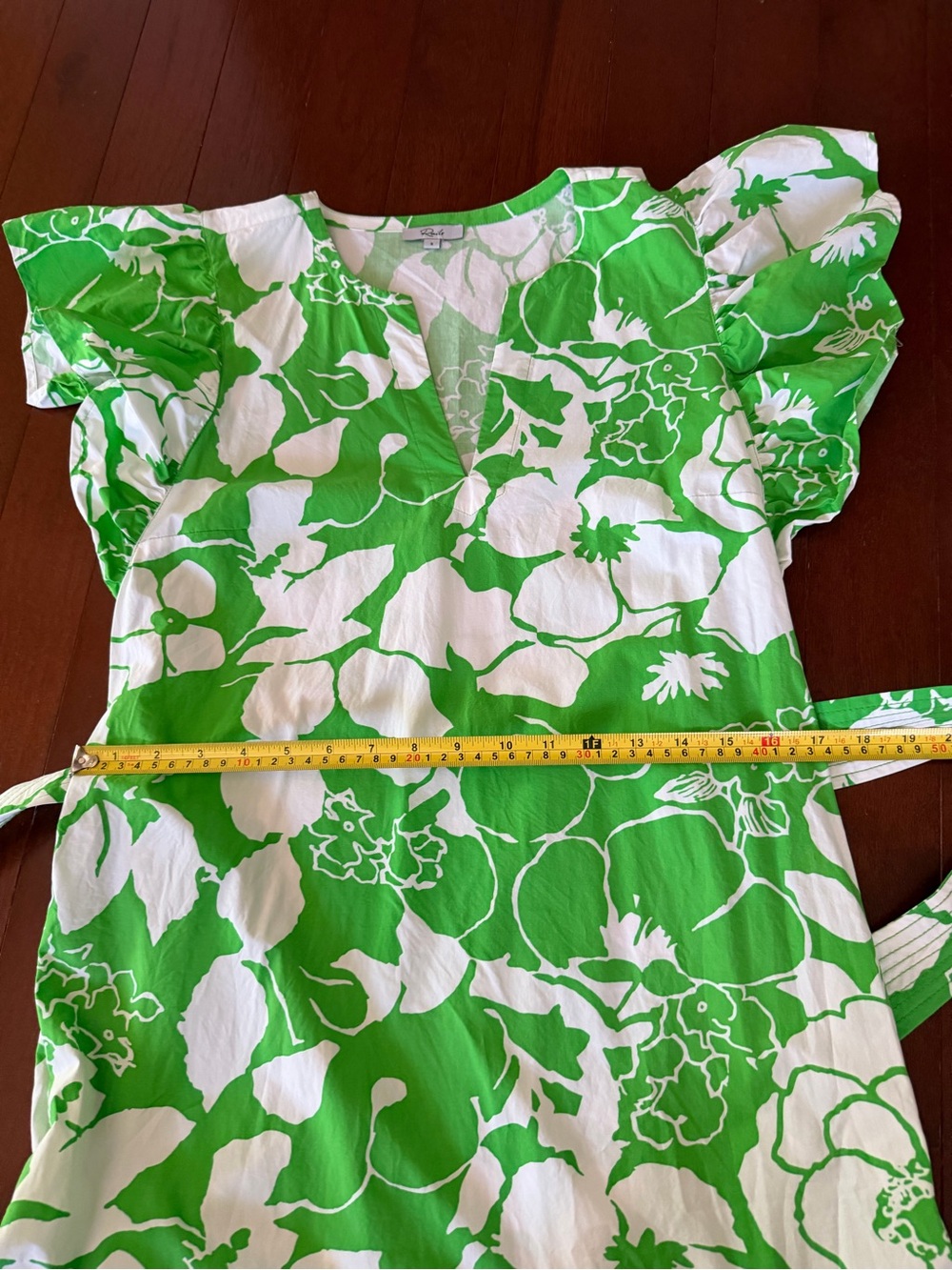 Rails Green & White Floral V-Neck Tiered Cotton Blend Midi Dress with Belt Small - Picture 8 of 12